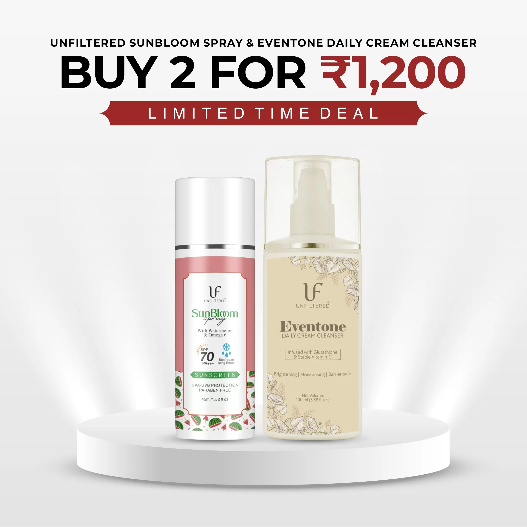 Combo (Pack of 2) - SunBloom Sunscreen Spray 50ml + Eventone Daily Cream Cleanser 100ml