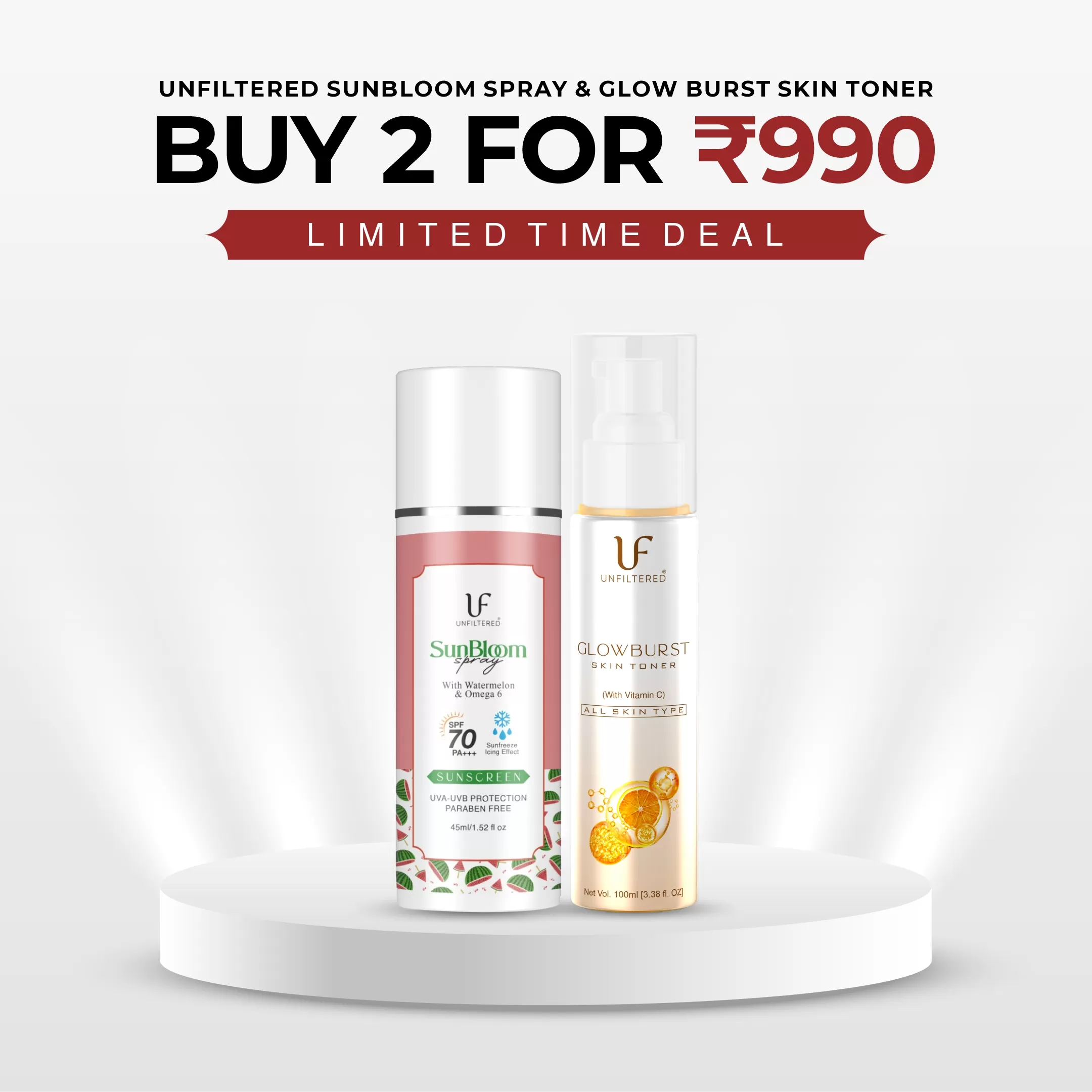 Combo (Pack of 2) - SunBloom Sunscreen Spray 50ml + Glow Burst Skin Toner 100ml