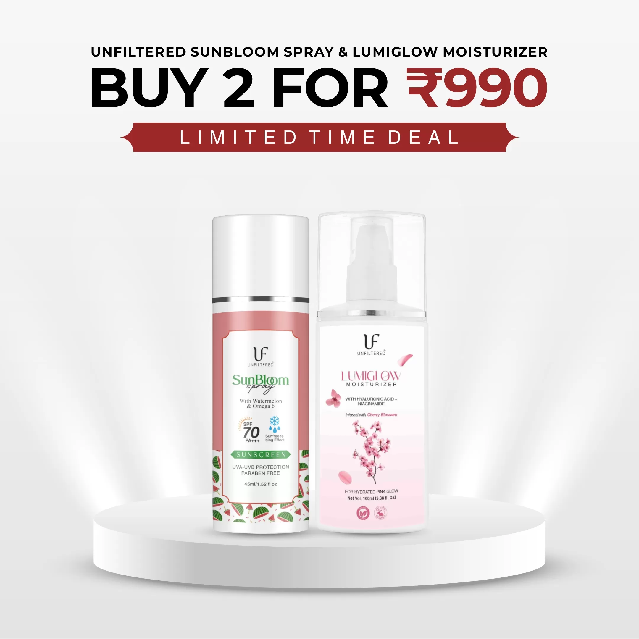 Combo (Pack of 2) - SunBloom Sunscreen Spray 50ml + Lumiglow Moisturizer 100ml